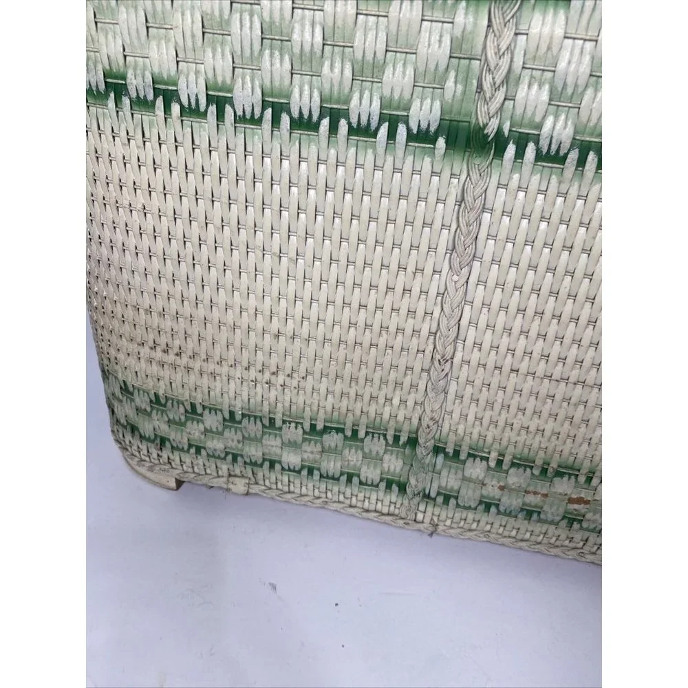Vintage MCM Red-Man Laundry Hamper Wicker White Green Lucite Top Art Deco